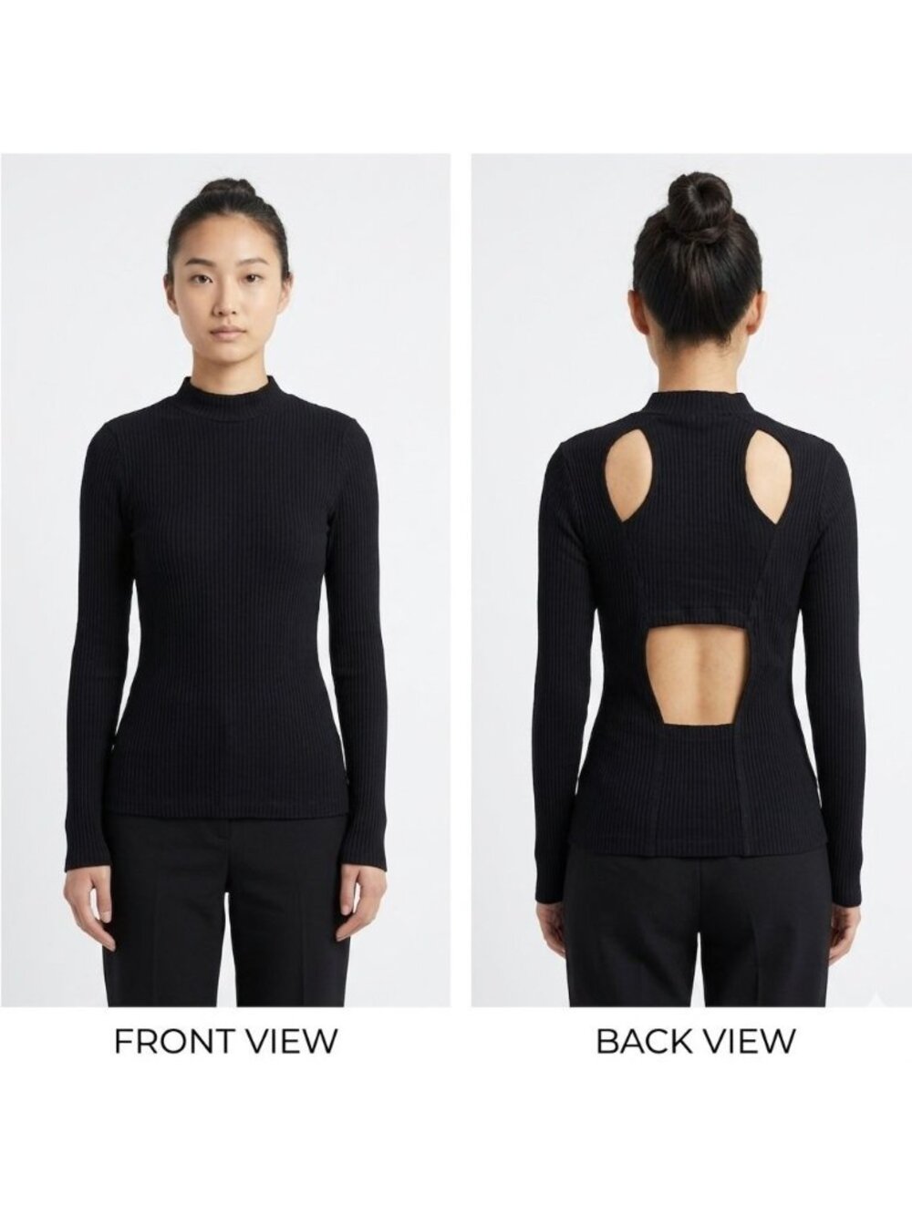 LNA Black Ribbed Mock Neck Long Sleeve Knit Top With Cutout Back Women Size S